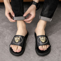 Mens Slippers Leopard Head Trend Fashion Korean Non-slip Platform Outdoor Beach Shoes Flip-Flops