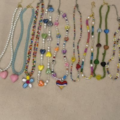 [COD] Colorful Beads Beaded Necklace Smiley Face Pendant Korean Temperament Clavicle Chain Female