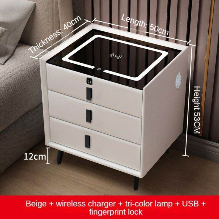 Intelligent Bedside Table Bedroom Storage Cabinet Modern Wireless Led Usb Charging White 3277