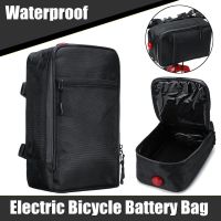 Electric Bicycle Cycling Battery Bag Case Storage Nylon Bag With Light Waterproof Black Rear Rack Bicycle 28x16x11cm