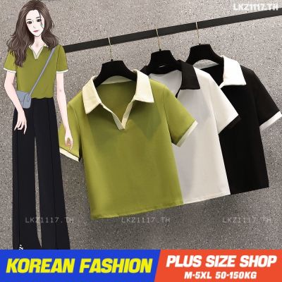 Plus size เสื้อผ้าสาวอวบ❤ เสื้อยืดสาวอวบอ้วน ไซส์ใหญ่ ผู้หญิง เสื้อยืดโปโล ทรงหลวม แขนสั้น คอปก ฤดูร้อน สไตล์เกาหลีแฟชั่น V728