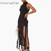 【YF】 Irregular Dots Hem Patchwork Tassel Asymmetrical Dress For Women 2023 Spring Summer New Sleeveless Slim High Waist Dresses LH581