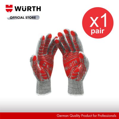 ถุงมือช่าง WURTH (ของแท้) มีปุ่มกันลื่นทำด้วยยาง PVC กระชับฝ่ามือ ถุงมือผ้าสีเทาปุ่มแดง Construction Work Gloves
