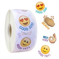 500 Pcs Thank You Tag Sticker Roll Scrap Booking Sticker Emoji Cute Round Tag Smiley Face Adhensive Children Cartoon Kindergarten Teacher Award Sticker