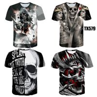 New Mens Skull Short Sleeve T-shirt 3D Digital Printing Casual Fashion Sports Loose Graphic T-shirt