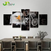 5 Panel Canvas Art HD Printed Eagles Motorcycle Painting Posters Home Decor Wall Art Painting Canvas Print Unframed PR1241