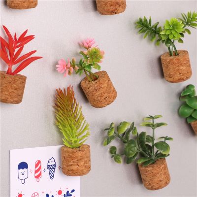 ☃✘ Simulation Succulent Plants Plastic Grass Artificial Flower Wine Wooden Cork Fridge Magnet Pot Culture Decorative Crafts