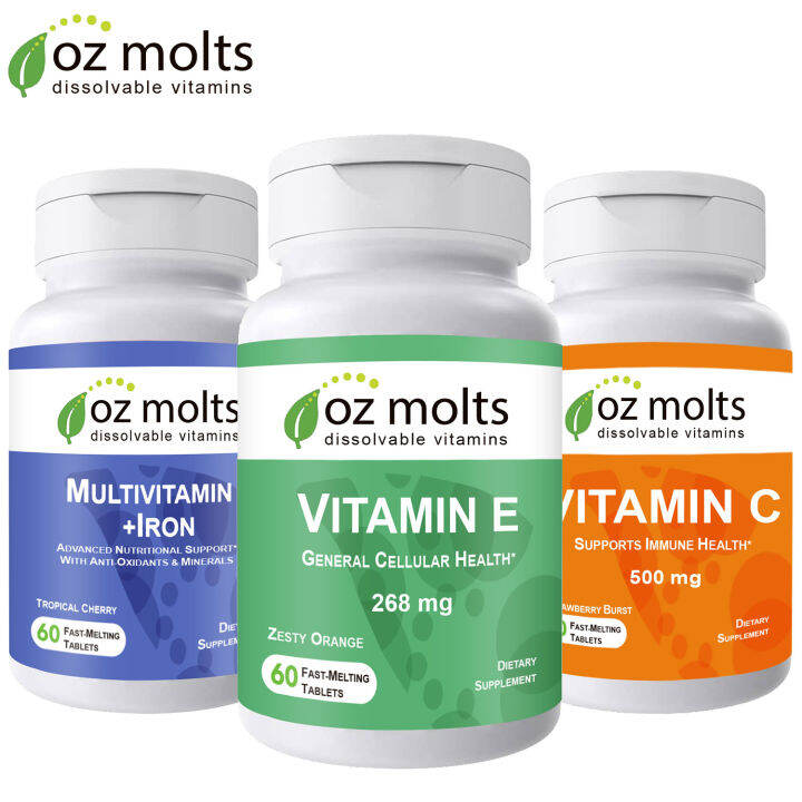 Ozmolts 400 IU Vitamin E Chewables Multivitamin Iron Vitamin C Tablets