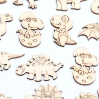 20pcs Mixed Dinosaur Cartoon Wooden Slices For Scrapbooking Embellishments DIY Crafts Supplies Wood Ornament Home Decor Clips Pins Tacks