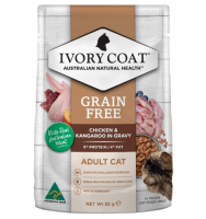 อาหารเปียกแมวโตเกรดพรีเมี่ยม Ivory Coat Grain Free Chicken And Kangaroo In Gravy Adult Cat Wet Food 85g จากออสเตรเลีย