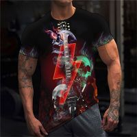 Rock T-shirt Men Skull Guitar Graphic T Shirt Oversized Short Sleeve Summer Clothing Casual Pullover Street Men Music Top Tees