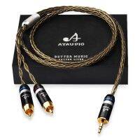 ATAUDIO HiFi 3.5mm to 2RCA Cable Hi-end Silver-plated PC Mobile Mhone Amplifier Interconnect 3.5 jack to RCA Cable