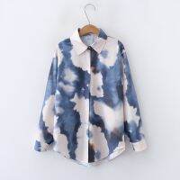 European and American style womens new flower print loose lapel long-sleeved fashion shirt