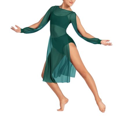 hot【DT】 MiDee Mesh Puff Sleeve See-through Boat Neck Split Skirt Ballet Belly Costume