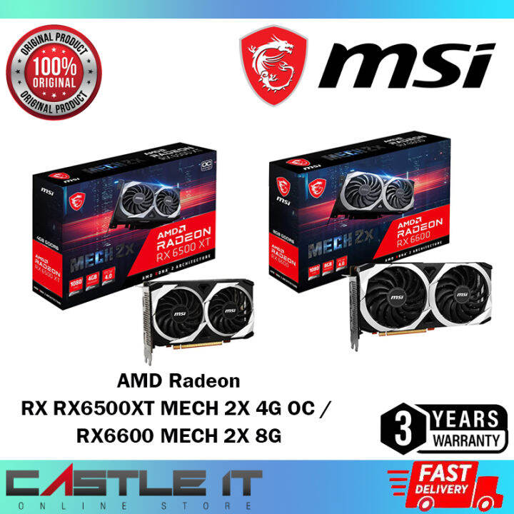 MSI AMD Radeon RX 6500 XT MECH 2X 4G OC / RX6600 MECH 2X 8G GDDR6 GPU ...