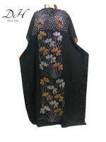 Summer Dubai Abaya Muslin African Dresses for Woman Long Dashiki Flower Design Black Dress with Scarf HD019