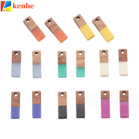 KENHE 16pcs สีสันสดใส เครื่องรางทำจากไม้ ทำจากไม้ สีผสมกัน เครื่องรางเรซิน จี้วินเทจ เรซิน เครื่องรางสี่เหลี่ยมผืนผ้า ทำเครื่องประดับ DIY