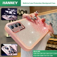 HANNEY สําหรับ OPPO REALME C55 C53 C35 C33 C33 C30 C21Y C25Y C12 C25 C25S C15 C21 C20 C20A C11 2021 5 5S 5I 6I 11 4G 5G เปลือกหอยแฟลชมีเลนส์ป้องกันการสั่นสะเทือนภายในเปลือกหอยTPUที่ชัดเจนและนุ่มฝาครอบหลัง XLE-03