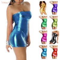 Hot Shiny Patent Leather Women Party Lady Tube Bodycon Wet Look y Clubwear