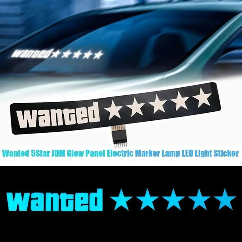 【LED Llluminated Car Sticker】Fashion Windshield Electric LED Wanted Car Window Sticker Auto Moto Safety Signs Car Decals Decoration Sticker