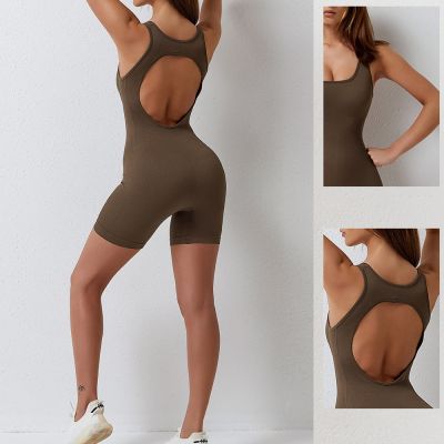 Yoga Jumpsuit Seamless Sports Jumpsuit Set Woman Gym Short Sets Backless Fitness Suit Elastic Workout Clothes for Women Bodysuit