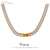 Yhpup 316L Stainless Steel Necklace Luxury Shiny Cubic Zirconia Fashion Jewelry For Women Цепочка На Шею Женская Wedding Gift