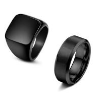 【2023】Fashion Mens Smooth Black Stainless Steel Rings Width Signet Square infinity Finge Ring Hiphop Male Wedding Party Jewelry Gift