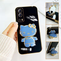 เคสโทรศัพท์ vivo y725g เท่ๆ case Kitty ขาตั้งแบบพับได้แฟชั่นสีทึบหรูหราชุบโครเมียมนุ่ม TPU เคสโทรศัพท์สแควร์คลุมทั้งหมดเคสป้องกั