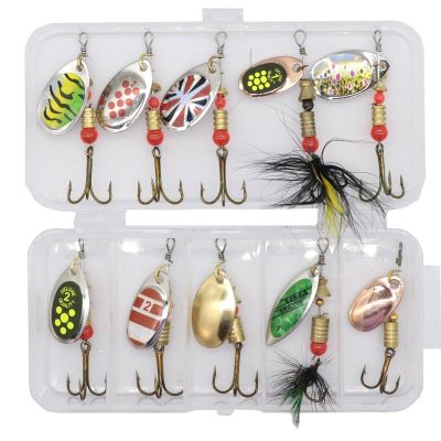 202110pcslot Spinner Bait Spoon Lures Metal Fishing Lure Set Spoonbait Hard Baits Wobbler with free Box Treble Hooks Fish Tackle