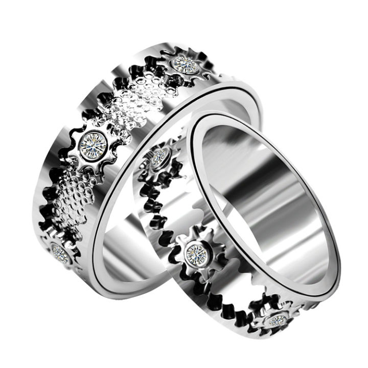 cod-925-เงินเปลือย-cnc-แหวนหมุนเกียร์-tiktok-แหวนคู่แบบเดียวกันแหวนหมุนกลไก