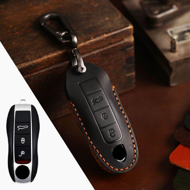 luxury-leather-key-case-cover-fob-protect-car-accessories-for-porsche-cayenne-718-958-panamera-911-macan-keychain-holder-keyring