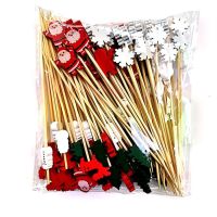 100Pcs Christmas Disposable Bamboo Skewers Food Picks Fruit Fork Christmas Party Cake Dessert Salad Sticks Toothpick Skewer