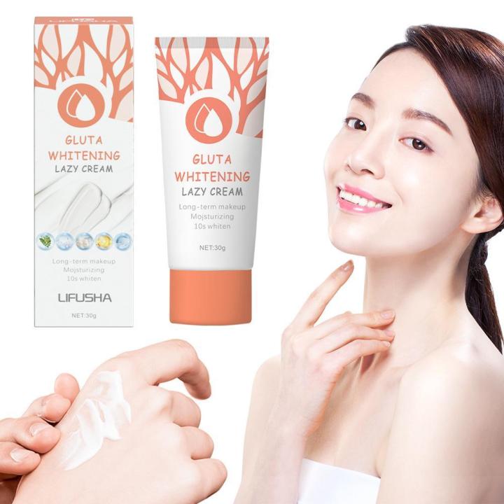 LIFUSHA 30g Lazy Gluta Facial Whitening Lotion Cream Brighten Skin Tone ...
