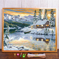 Meian Snow Scene Houses Cross Stitch Embroidery Kits 1114CT Craft Needlework Set Printed Canvas New Years Gift DMC Home Decor