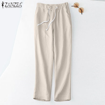 (สินค้ามาใหม่)(จัดส่งฟรี)Fancystyle ZANZEA กางเกงเอวยางยืดเชือกผูกผ้าคอตต้อนของผู้หญิงกางเกงสีพื้นทรงหลวมวินเทจ #2