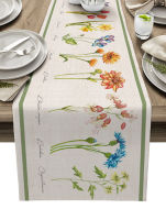 Vintage Flowers Herbaceous Linen Texture Table Runner Table Flag Home Party Decorative Tablecloth Table Runners For Wedding