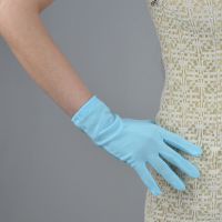 □ Lady Short Green/Pink/Lt.Blue Spandex Gloves Women Guantes Wrist Length Yellow Bridal Gloves Party Wedding Accessoires Mariage