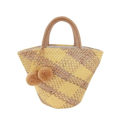Plaid Straw Bag Women 2021 Vintage Handmade Weave Large Basket Round Nature Tote Beach Rattan Bag Holiday Leisure