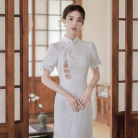 ฤดูใบไม้ผลิ Cheongsam สาวจีนอารมณ์หนุ่มสไตล์ R ความยาวปานกลางดัดแปลงชุดลูกไม้ Vintage ชุด Qipao ฤดูร้อน2023