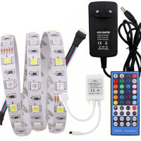 RGB RGBW RGBWW ไฟ LED Strip 5M 12V 5050 SMD ไฟ Led เทปกันน้ำ44key 40key รีโมทคอนล Euus Power Adapter