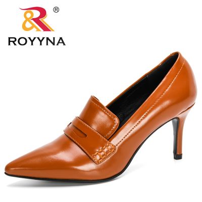 ROYYNA รองเท้าหนังส้นสูงสำหรับผู้หญิง,รองเท้าส้นสูงดีไซน์ใหม่ปลายแหลมผู้หญิงคุณภาพสูงแท้รองเท้างานแต่งงานผู้หญิง