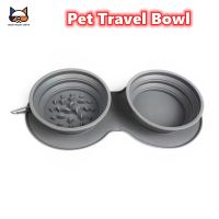 Dog Portable Bowl Outdoor Pet Food Double Bowls Foldable Non-slip Cat Bowl Travel Anti-choking Slow Feeding Silicone Bowl