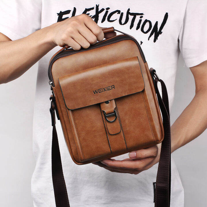 Men Shoulder Bag Waterproof Leather Messenger Bag Casual Crossbody Bag