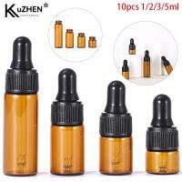 10pcs 1/2/3/5ml รีฟิลน้ำมันหอมระเหยเดินทางขวดคอนเทนเนอร์สีเหลืองอำพันที่ว่างเปล่าขวดหยดแก้วสำหรับแต่งหน้าด้วยปิเปต