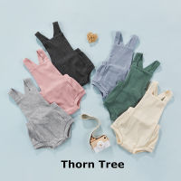 Thorn Tree เด็กทารกเด็กหญิงชุดรอมเปอร์แขนกุดสีทึบชุดบอดี้สูทสายเดี่ยวชุดชิ้นเดียว