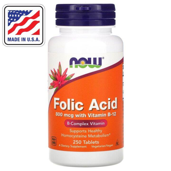 Now Foods Folic Acid 800 Mcg 250 Tablets With Vitamin B-12 SALE ...