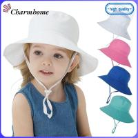 CHARMHOME 2Pcs ฤดูร้อน ชายหญิง หมวกว่ายน้ำ ที่ครอบหูคอ ปีกกว้าง หมวกชายหาด พร้อมสายรัดคางปรับระดับได้ หมวกบักเก็ต หมวกกันแดดเด็ก