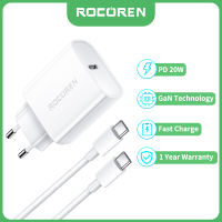 【80% OFF Voucher】Rocoren PD 20W เครื่องชาร์จ GaN,ที่ชาร์จมีช่องเสียบยูเอสบีเร็ว Type C PD3.0 QC3.0ตัวชาร์จไฟสำหรับ iPhone เร็ว Xiaomi 15 14 Pro