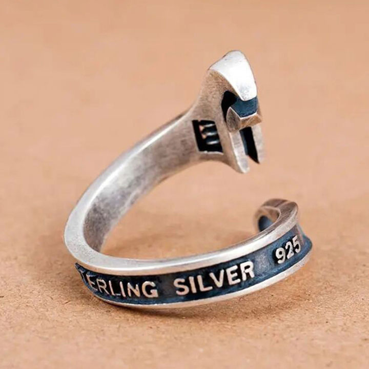 แหวนโลหะย้อนยุคแนวแฟชั่นประแจปากตายปรับขนาดได้-ของขวัญสำหรับปาร์ตี้ร็อคฮิปฮอปสำหรับผู้ชาย