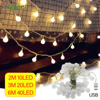 YESPERY 2M 3M 6M LED Ball String Light Fairy Garland ในร่มกลางแจ้งตกแต่งบ้านของขวัญโรแมนติกวันเกิด USB Powered